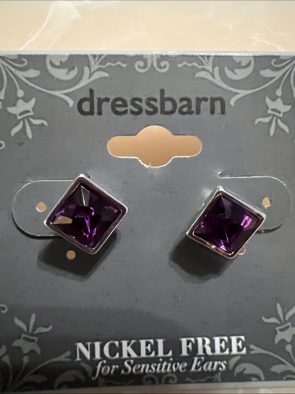 3/$18 dressbarn Purple Square Stud Earrings in Silver-Tone Setting Lot 158